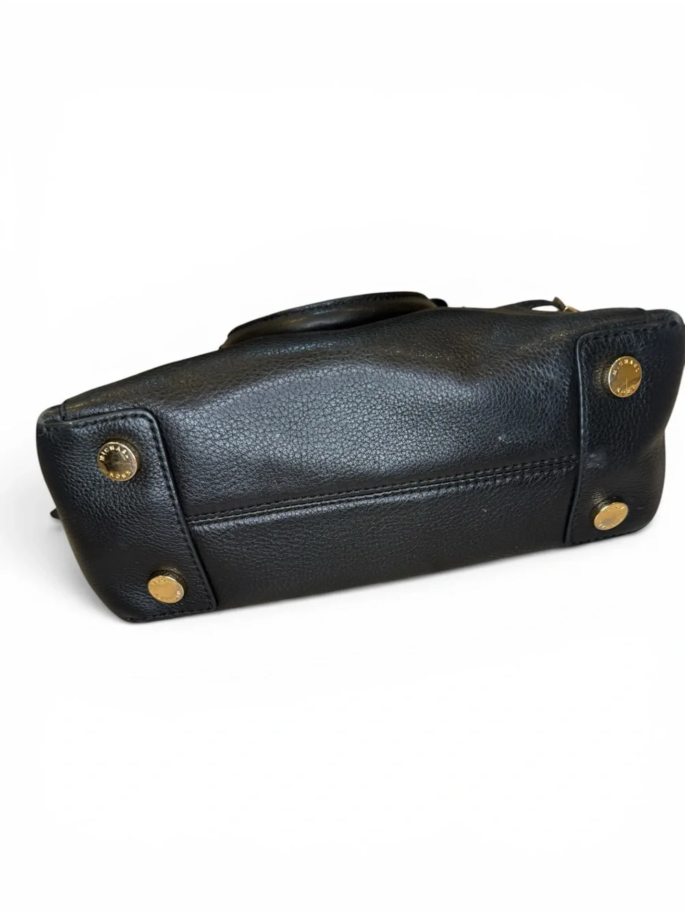 Michael Kors Black Pebble Leather Satchel with Gold Hardware